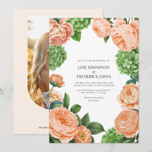 Convite Casamento Floral em Aquarela com Pistácio e Pêsseg