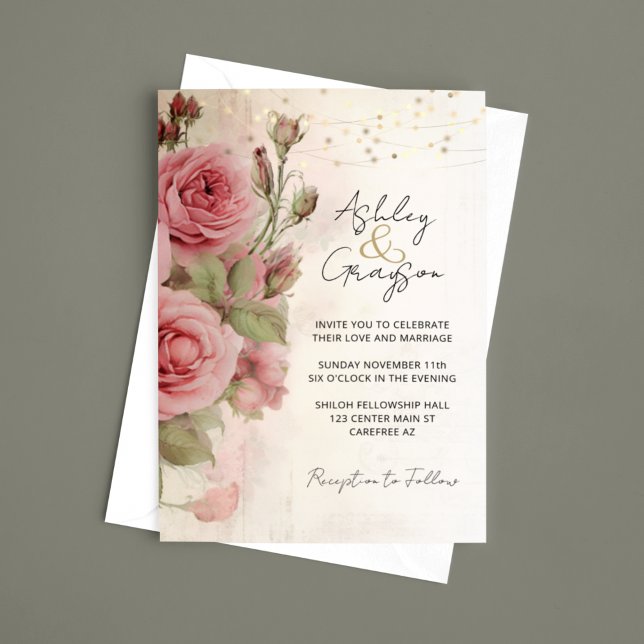Convite Casamento Floral em Aquarela com Rosa Elegante (Criador carregado)