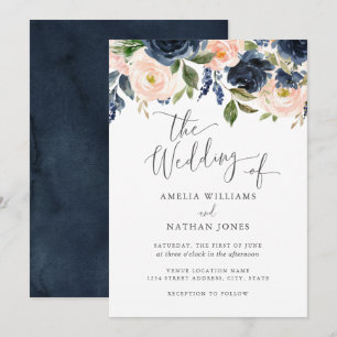 Convite Casamento Floral em Aquarela com Rosa Moderno da M