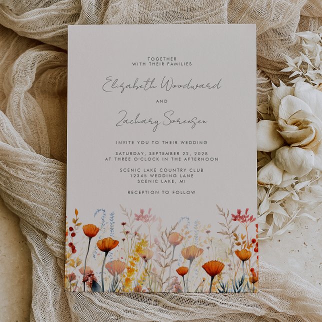 Convite Casamento Floral em Aquarela de Flores Silvestres  (Criador carregado)