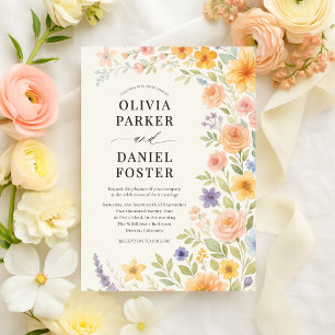 Convite Casamento Floral em Aquarela de Jardim de Flores S