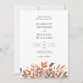 Convite Casamento Floral em Aquarela de Outono