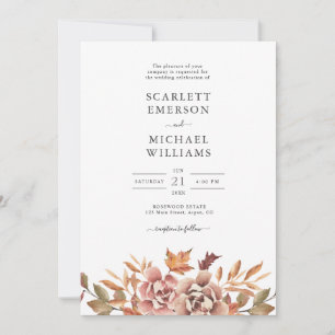 Convite Casamento Floral em Aquarela de Outono