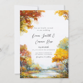 Convite Casamento Floral em Aquarela de Outono Elegante