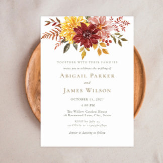 Convite Casamento Floral em Aquarela de Outono Elegante