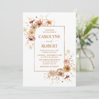 Convite Casamento Floral em Aquarela de Outono Elegante