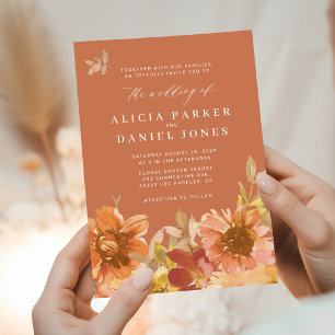 Convite Casamento floral em aquarela de outono elegante te