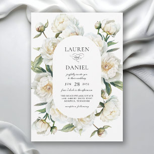 Convite Casamento Floral em Aquarela de Peônias Brancas El