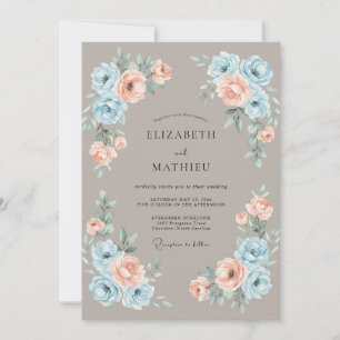 Convite Casamento Floral em Aquarela Delicada Bege