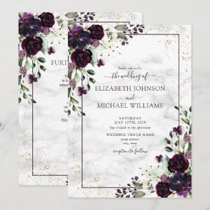 Convite Casamento Floral em Aquarela Dourado Roxo Tudo-em-