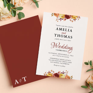 Convite Casamento Floral em Aquarela Elegante e Quente de