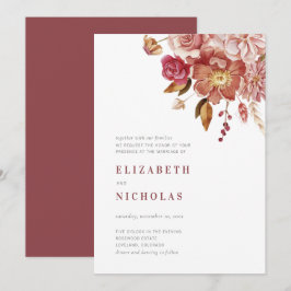 Convite Casamento Floral em Aquarela Elegante Marsala