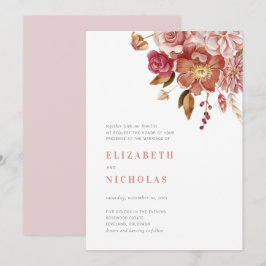Convite Casamento Floral em Aquarela Elegante Rosa