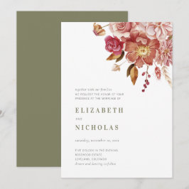 Convite Casamento Floral em Aquarela Elegante Verde Salvia