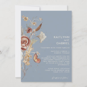 Convite Casamento Floral em Aquarela Flor de Campo Azul Em