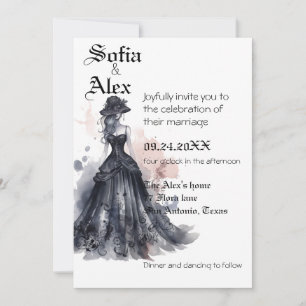 Convite Casamento floral em aquarela gótica preta
