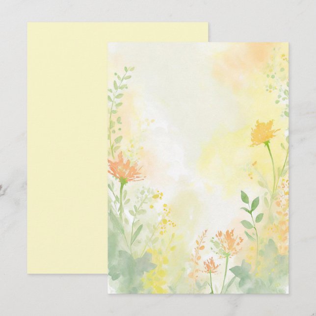 Convite Casamento floral em aquarela laranja e amarelo em  (Frente/Verso)
