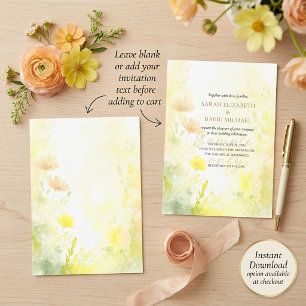 Convite Casamento floral em aquarela laranja e amarelo em