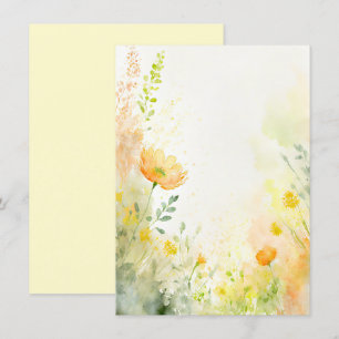 Convite Casamento floral em aquarela laranja e amarelo em 
