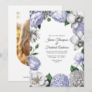 Convite Casamento Floral em Aquarela Lavanda e Prata