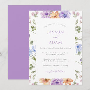 Convite Casamento Floral em Aquarela Lilás Moderno