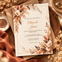 Casamento Floral em Aquarela Marrom Cobre Rústico