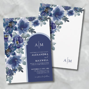 Convite Casamento Floral em Aquarela Moderna e Elegante Az