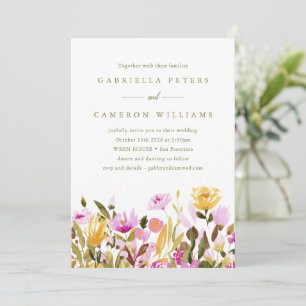 Convite Casamento Floral em Aquarela Rosa Amarelo Capricho