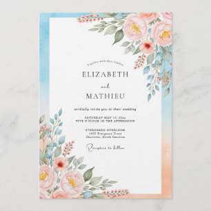 Convite Casamento Floral em Aquarela Rosa Bege