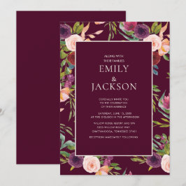 Convite Casamento Floral em Aquarela Rosa Bege Borgonha