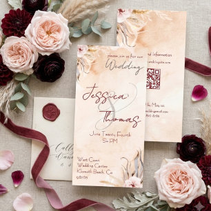 Convite Casamento Floral em Aquarela Rosa e Cinza Romântic