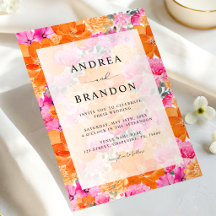 Casamento Floral em Aquarela Rosa e Laranja Vibran
