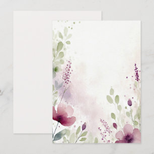 Convite Casamento floral em aquarela rosa e roxa em branco