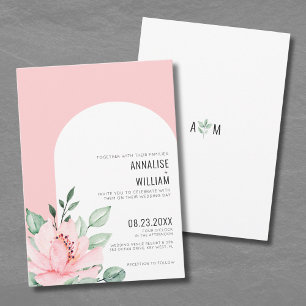 Convite Casamento Floral em Aquarela Rosa Moderno