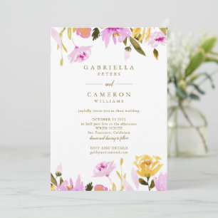 Convite Casamento Floral em Aquarela Rosa Moderno