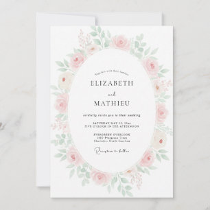 Convite Casamento Floral em Aquarela Rosa Pálido
