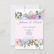 Casamento floral em aquarela roxa e azul