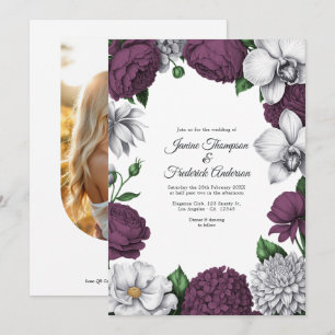 Convite Casamento Floral em Aquarela Roxa e Prata