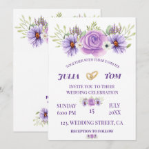 Casamento Floral em Aquarela Roxa Elegante