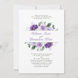Convite Casamento Floral em Aquarela Roxa Elegante