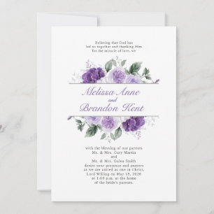 Convite Casamento Floral em Aquarela Roxa Elegante