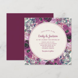 Convite Casamento Floral em Aquarela Roxa Jardim Boêmio