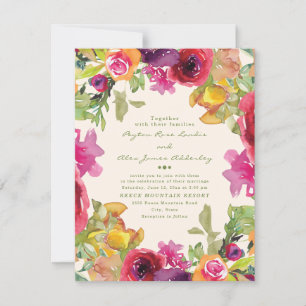 Convite Casamento Floral em Aquarela Roxo Laranja Amarelo