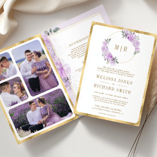 Convite Casamento Floral em Aquarela Roxo Pastel Tudo em U