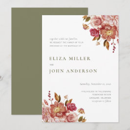 Convite Casamento Floral em Aquarela Rústica Moderna Salvi