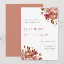Convite Casamento Floral em Aquarela Rústica Moderna Terra