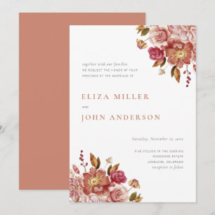 Convite Casamento Floral em Aquarela Rústica Moderna Terra