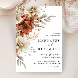 Convite Casamento Floral em Aquarela Terracota e Bege