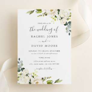 Convite Casamento Floral em Aquarela Verde Champanhe