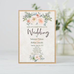 Convite Casamento floral em aquarela verde e com tons rosa